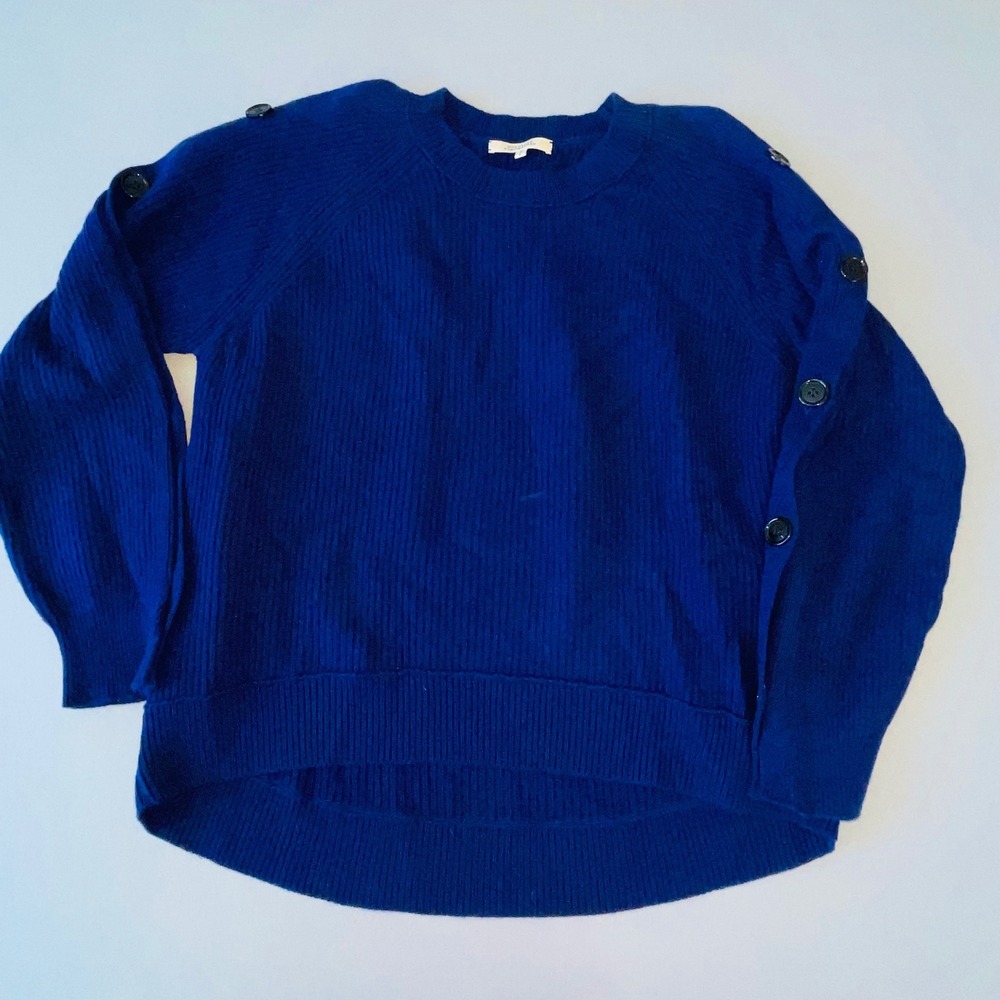 Dorothee Schumacher Royal Blue Virgin Wool Cashmere Ribbed Button Sweater 6/XL